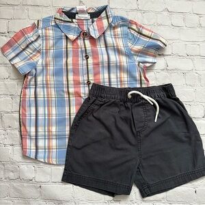 Tommy Bahama Toddler Boy Size 5 Outfit Set Short Sleeve Shirt & Shorts Blue Gray